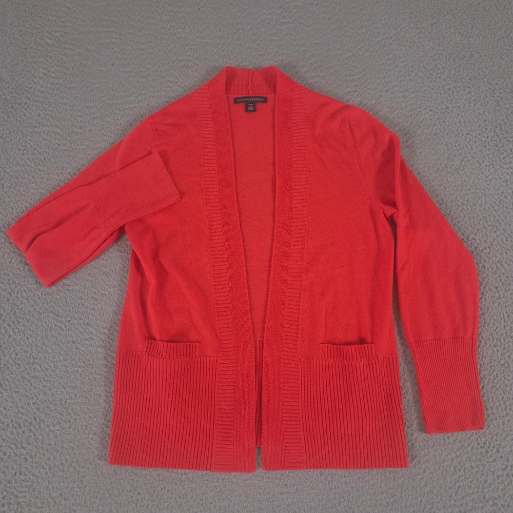 Banana Republic Sweater Womens M Petite Wool Blend Open Front Pockets Cardigan